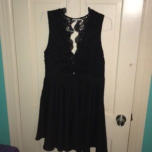 Short black lace top dress